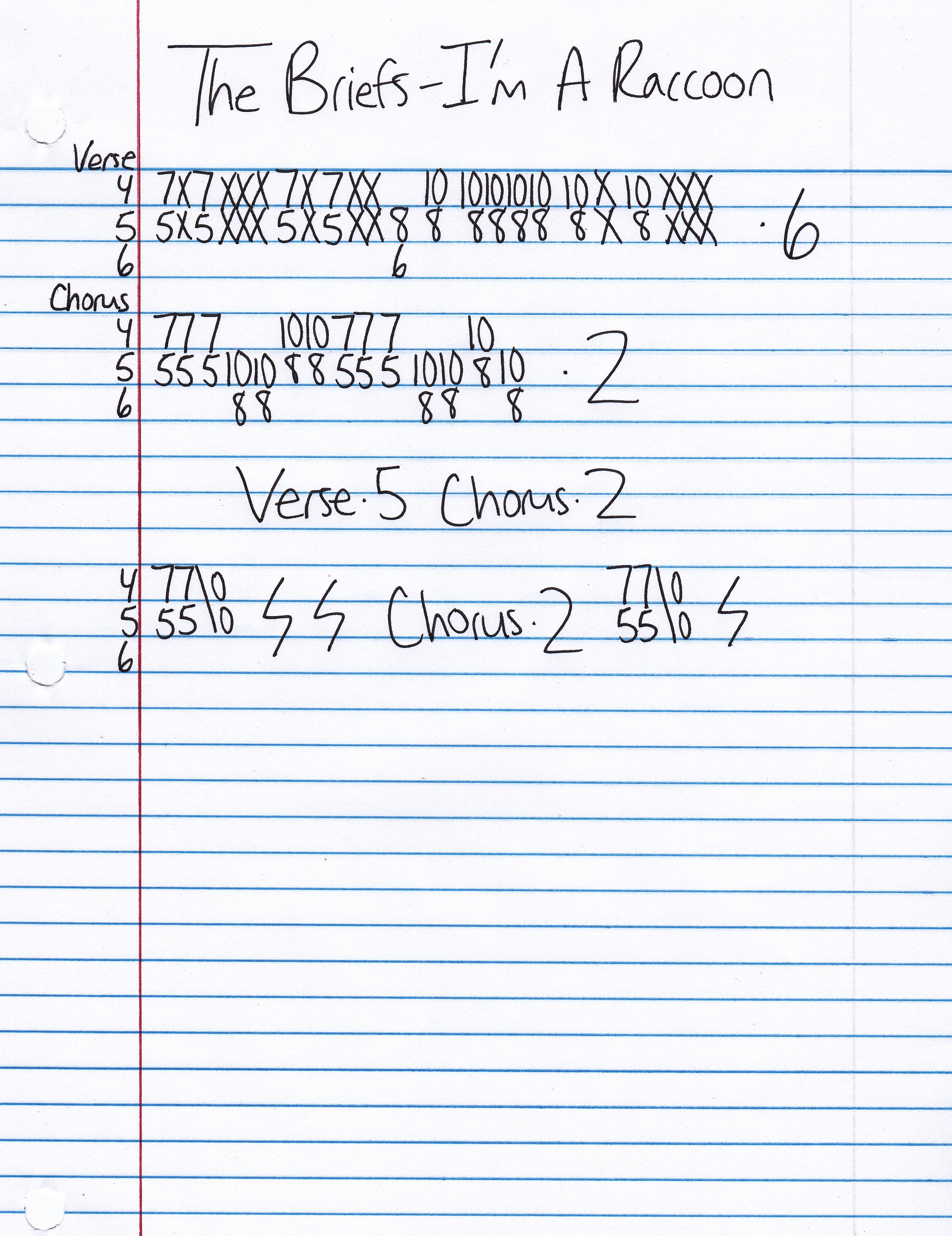 High quality guitar tab for I'm A Raccoon by The Briefs off of the album Hit After Hit. ***Complete and accurate guitar tab!***